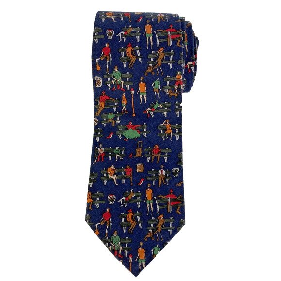 VTG Tango by MAX RAAB Men Tie Necktie Navy At The Park Novelty Print Cotton USA - Picture 2 of 6
